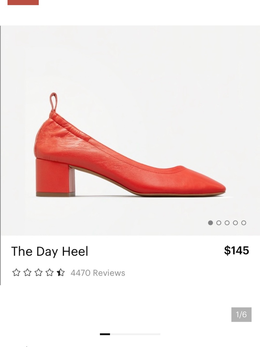Everlane The Day Heel — Coral Red Low Block Pump